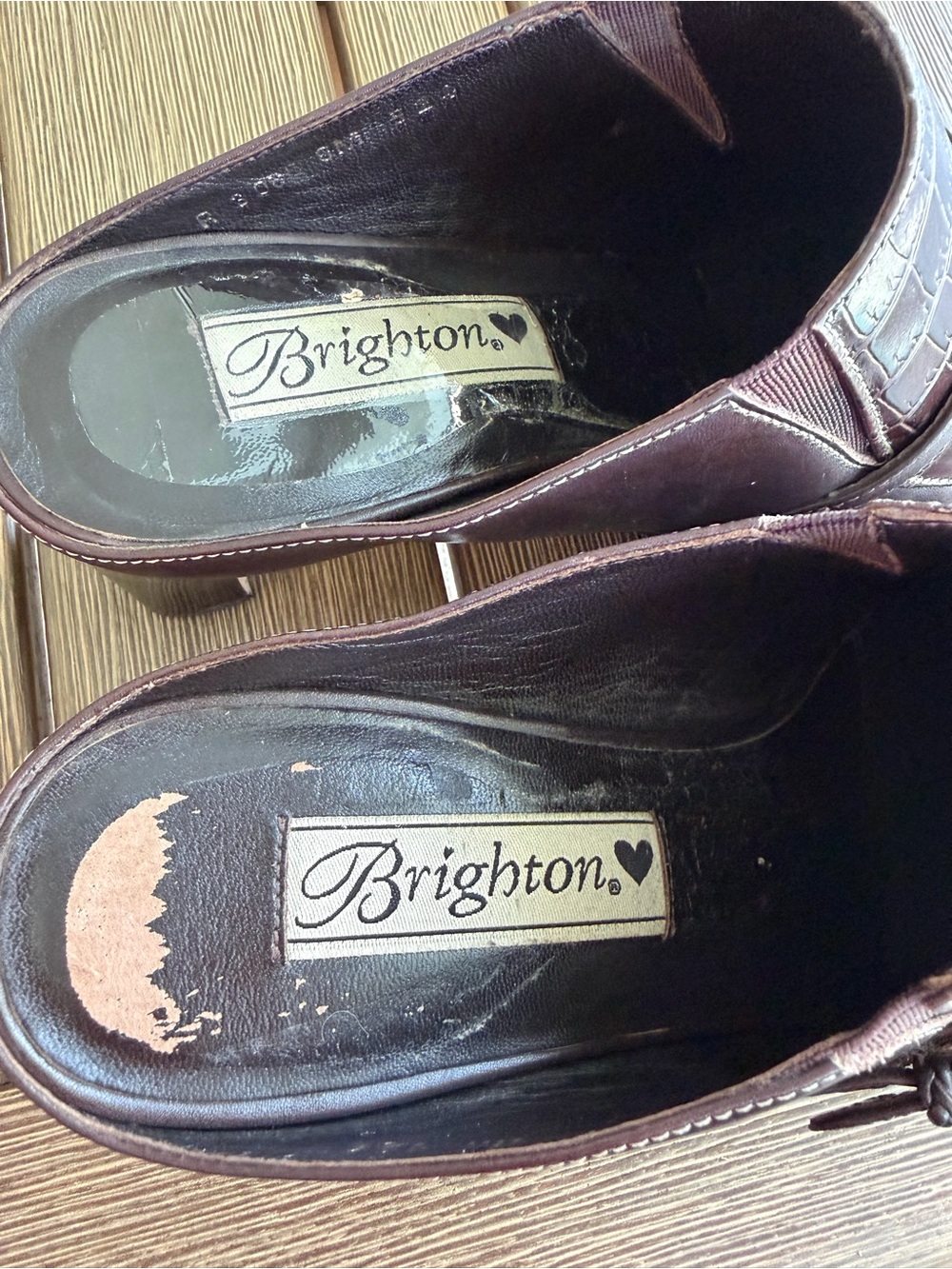 Brighton Tiana Brown Leather Croc Embossed Mule Heels Buckle Loafers Size 8M - Picture 7 of 12